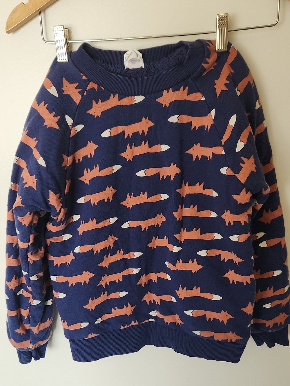 Hanna Andersson Sherpa Lined Navy Sweatshirt with Rust & White Fox Motif Size 10 - Picture 2 of 7